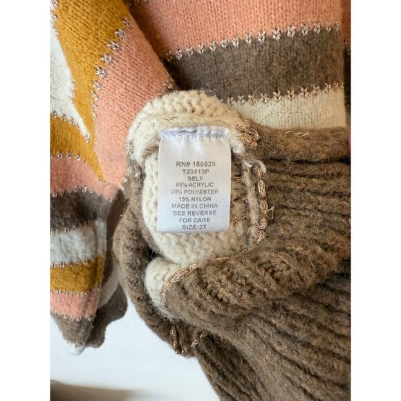 White Birch Sweater Womens 2X Multicolor Striped Knit Cozy Winter Drop Shoulder - Picture 5 of 8